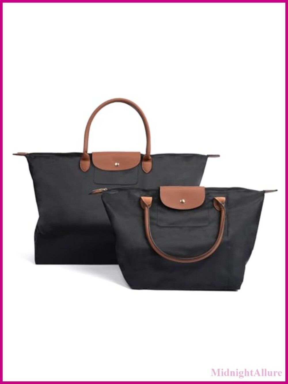Two Pack Tote Bag Set Water-Resistant Nylon Foldable Lightweight Large Medium